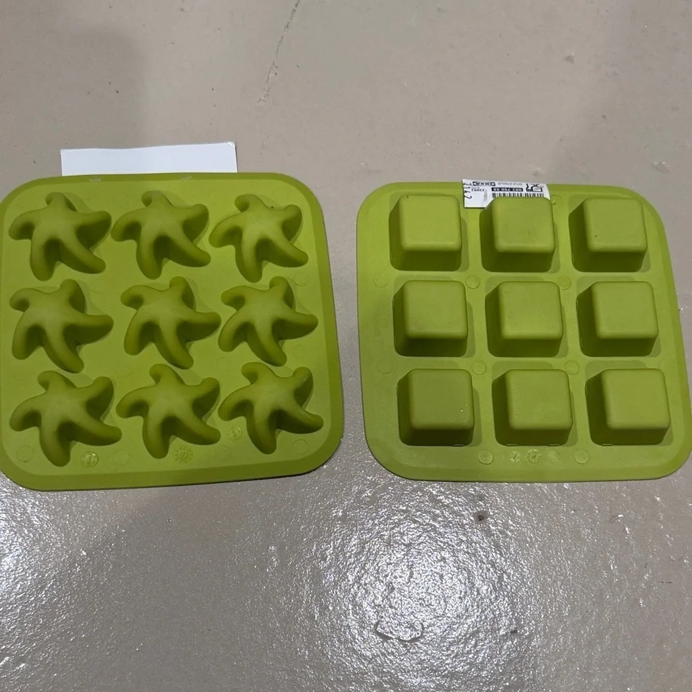 IKEA Green Silicone Star and Square ice cube Mold Set of 2 NWT